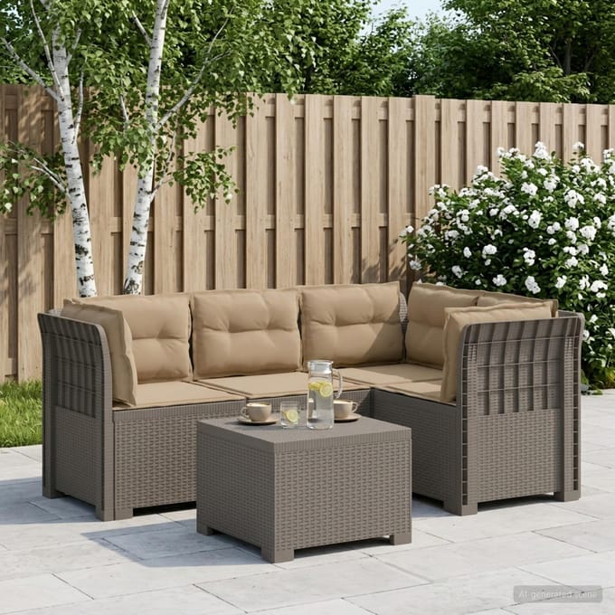 vidaXL - 4-Zitter - Tuin - Sofa - met - Kussens - Rattan - Look - PP - Lichtgrijs