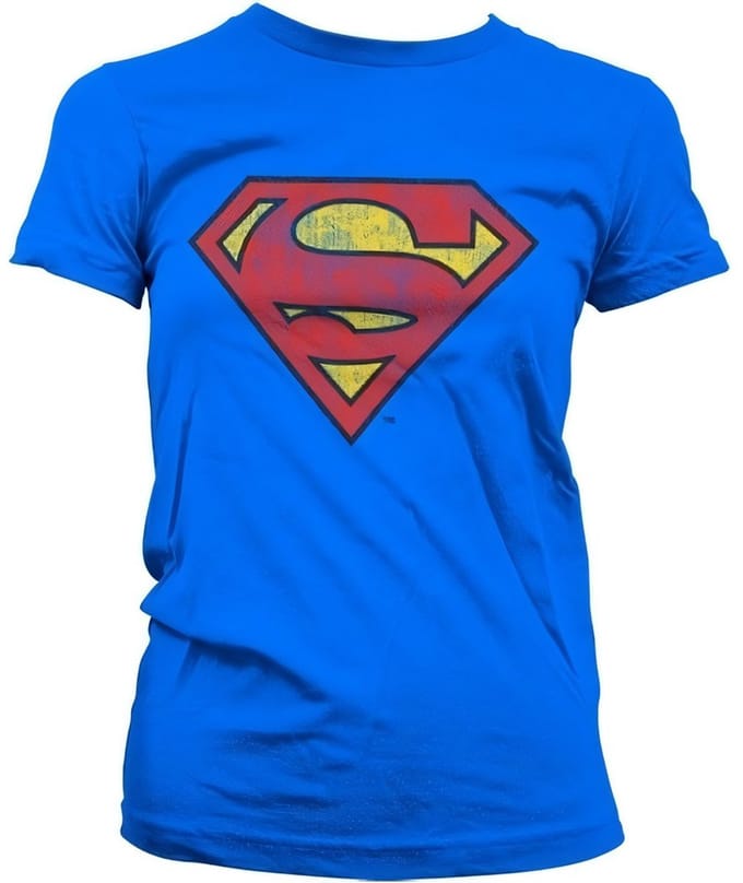 Superman Washed Shield Girly T-shirt voor dames, blauw