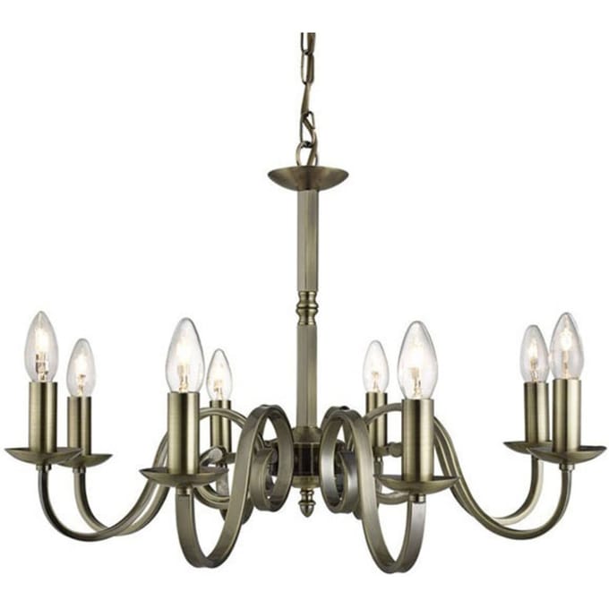 Searchlight Kroonluchter Richmond messing antiek, 8-lamps