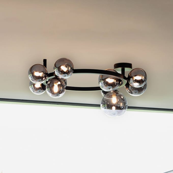IDEAL LUX plafondlamp Perlage zwart/rookkleurig, lengte 70 cm, 10-lamps