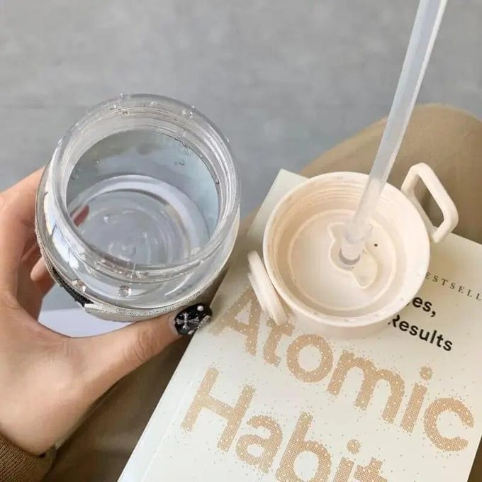 1Pc Creatieve Waterfles met Stro Draagbare Leuke Plastic Drinkfles lekvrije Drinkware voor het Drinken van Melk Koffie Thee 400ml grijs