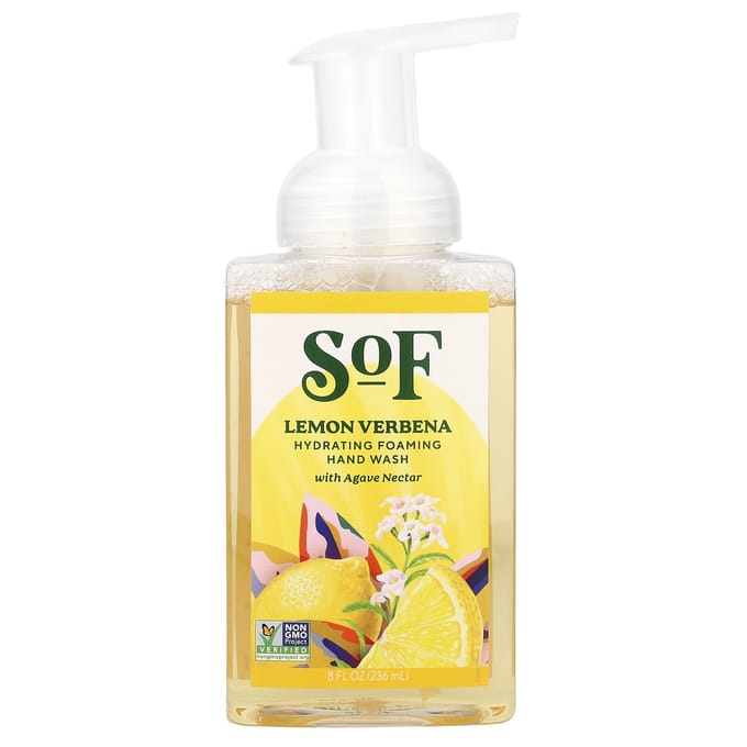 SoF, Savon Moussant Hydratant pour les Mains au Nectar d'Agave, Verveine Citronnée, 8 fl oz (236 ml) white
