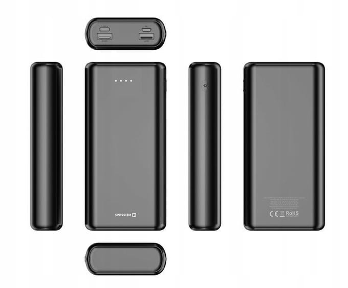 Swissten Powerbank Power Line - 20.000 mAh - USB & USB-C - Geschikt voor o.a. iPhone & Samsung - Zwart