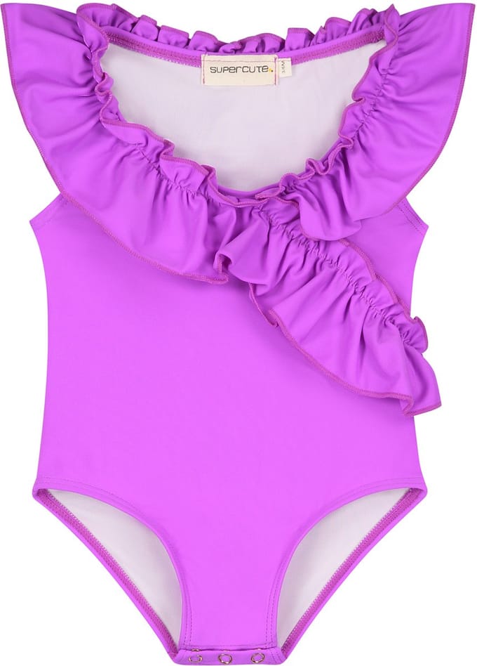 Supercute badpak paars met ruffels maat 128