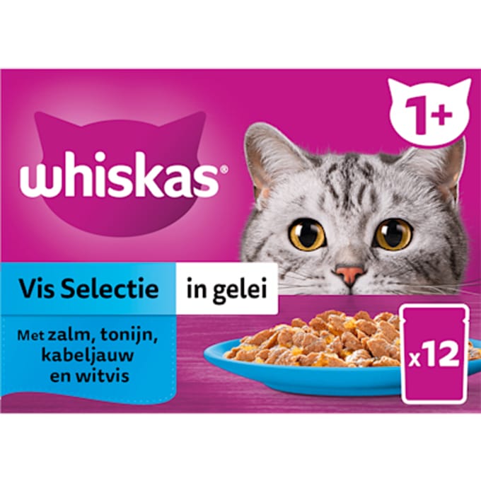 Whiskas 1+ Vis Selectie in Gelei Maaltijdzakjes Multipack - 12 x 85 gr
