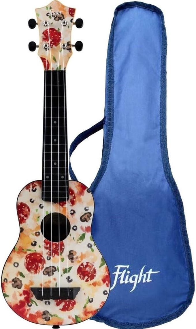 Flight TUS-40 PIZZA Soprano Ukulele met Linden Top, ABS Body en Pizza Print