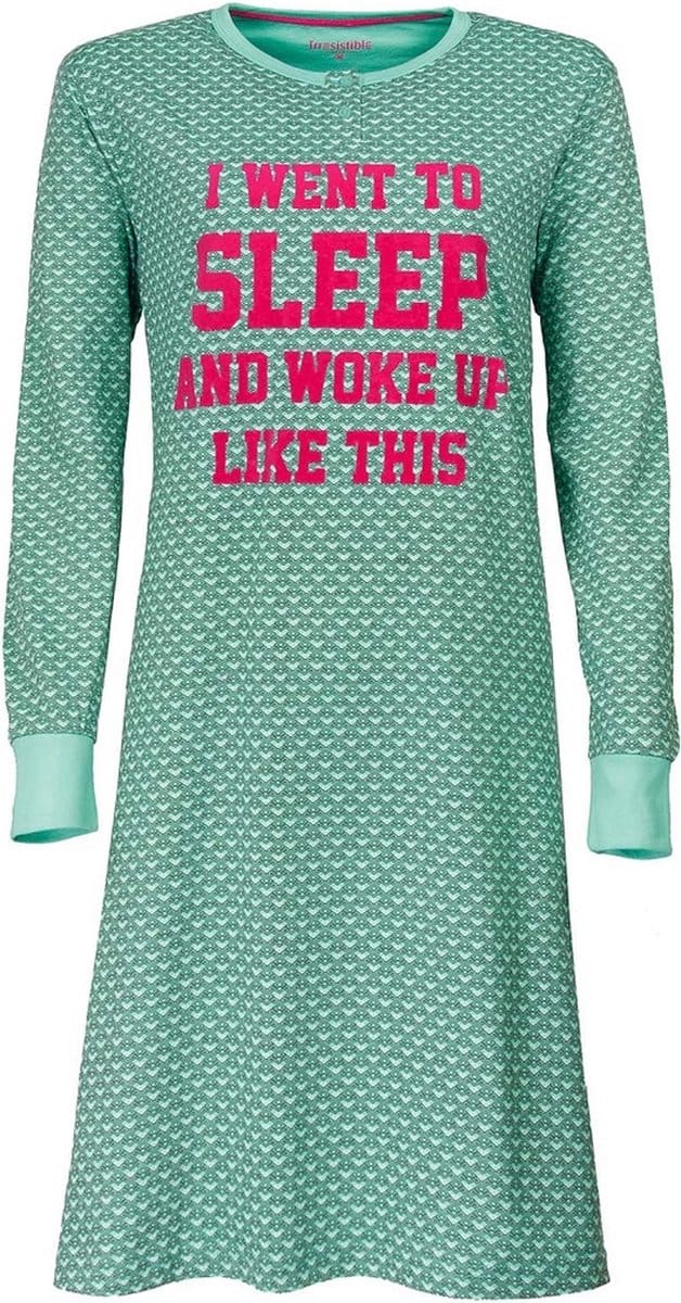 Irresistible Dames Nachthemd - 100% Katoen - Groen - Maat L