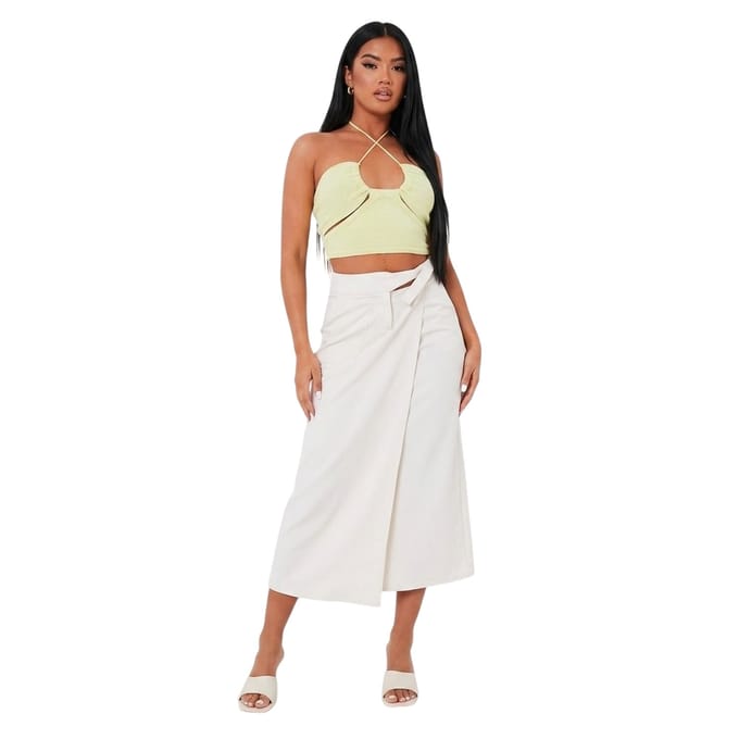 Missy Empire Crossover-crop-top met geribbelde pasvorm voor dames (Kalk)