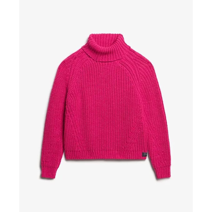 Superdry - Wijdvallende gebreide coltrui met stiksels - Dames - Sweaters