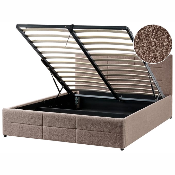 MASSOGNES - Bed met opbergruimte - Taupe - 140 x 200 cm - Bouclé