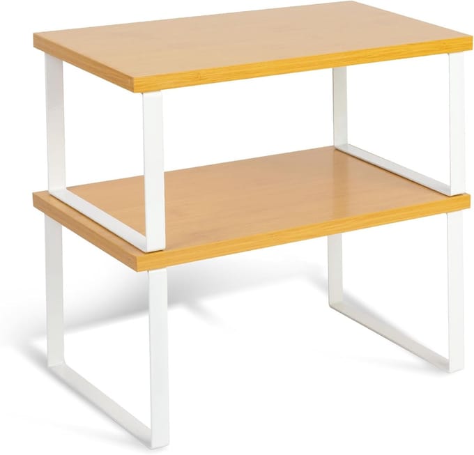 Houten en metalen keukenkastorganizer - set van 2 stapelbare planken