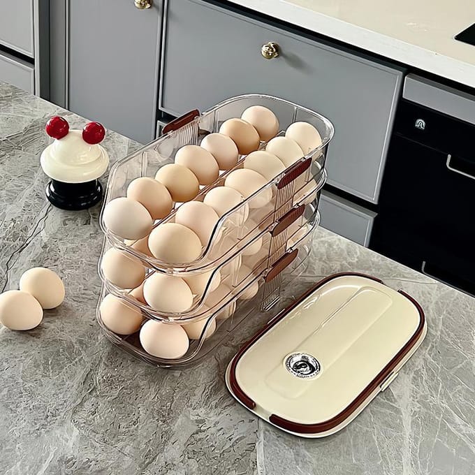 Meerlaagse eierbewaardoos met handvat voor keuken of koelkast single row gray