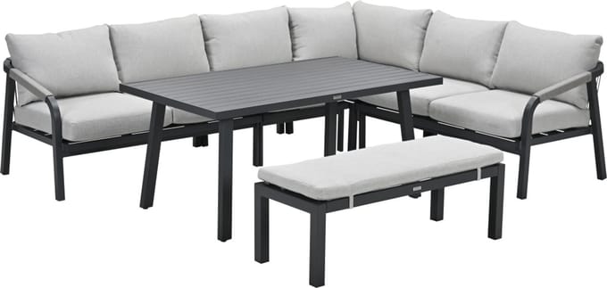 Lounge-diningset Monti - zwart - 7-persoons - aluminium