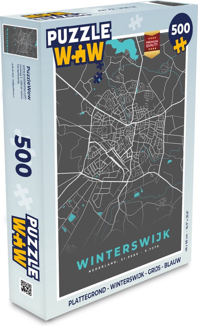 Puzzel Plattegrond - Winterswijk - Grijs - Blauw - Legpuzzel - Puzzel 500 stukjes - Stadskaart