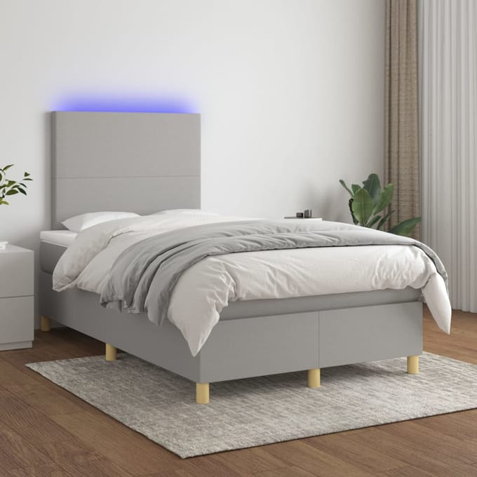 vidaXL - Boxspring - met - matras - en - LED - stof - lichtgrijs - 120x200 - cm