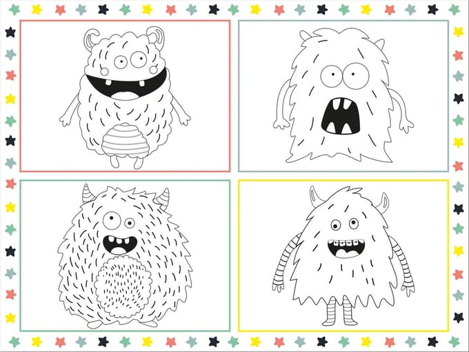 Folat - 6 Placemat Kleurplaten Monster Bash - 40 x 30 cm