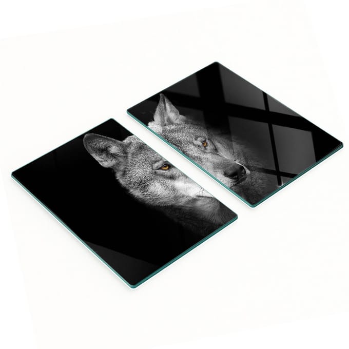 Set van snijplanken van gehard glas met wolvenmotief, 2x40x52 cm