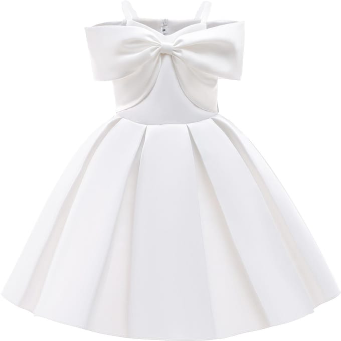 Nieuwe kinderprinsesjurk Effen kleur Off-shoulder kinderjurk 100cm wit