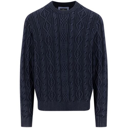 Fynch-Hatton Trui Mock-Neck Coastal Cable Navy / male