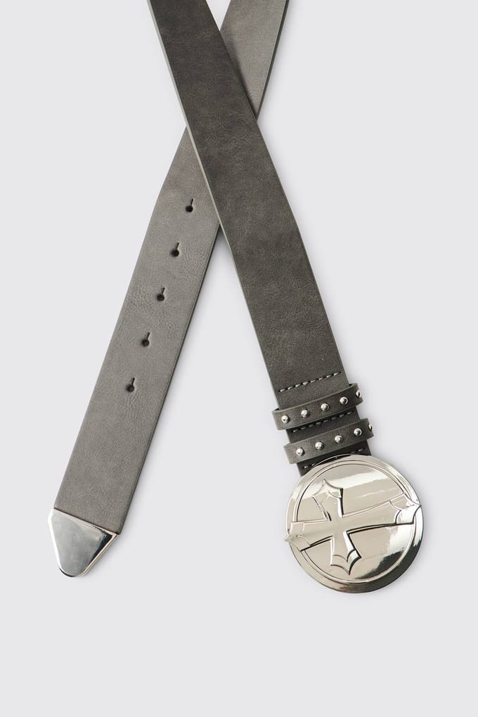 PU Vervaagde Kruis Gesp Riem | Black | Size XL