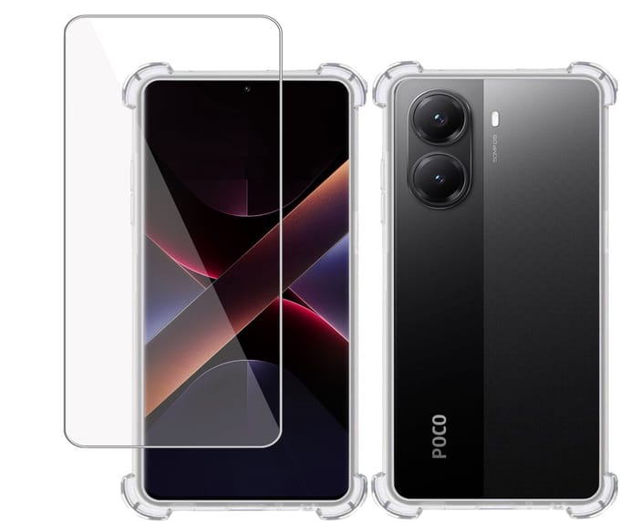 TechNow Hoesje + Screenprotector geschikt voor Poco X7 Pro – Tempered Glass - Extreme Shock Case Transparant