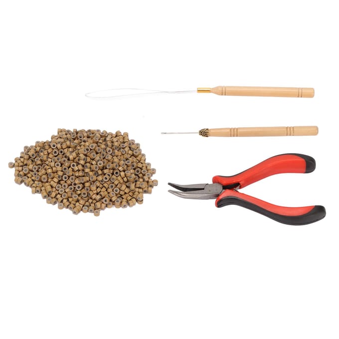Hairextension Gereedschapskit Micro Siliconen Ringen Kraal met Tang Trekhaak Haak Haak Hairstyling brown