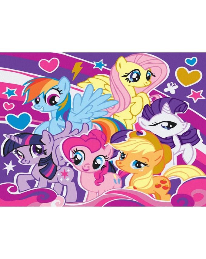 Schilderen op nummer. Kleurrijke pony's.