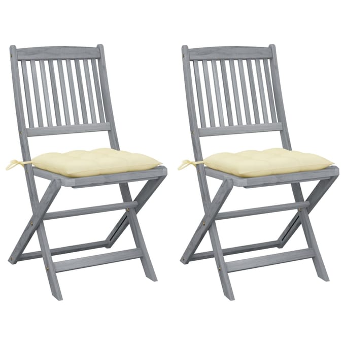 vidaXL - Set - van - 2 - klapstoelen - met - kussens, - gemaakt - van - massief - acaciahout.