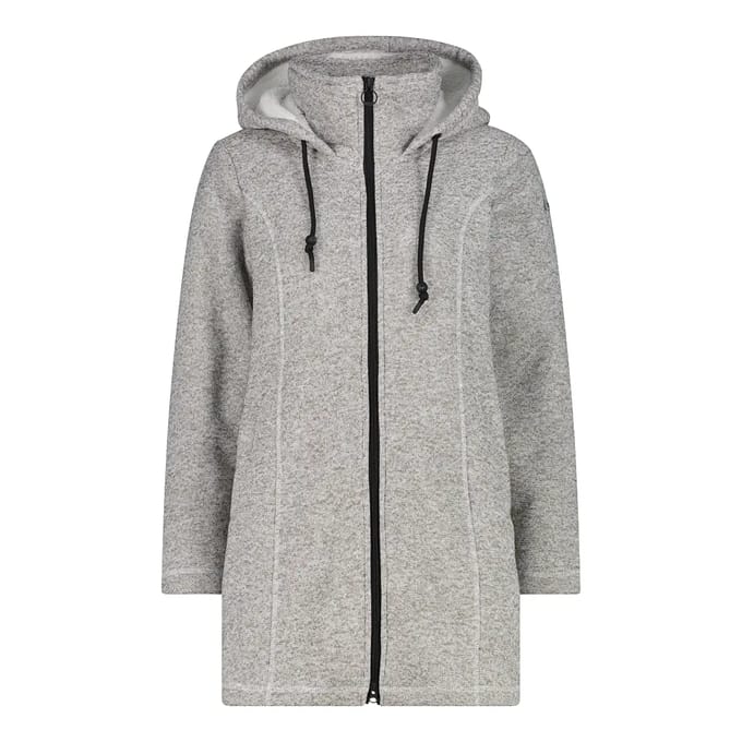 Parka met capuchon van nepbont in technische gemêleerde fleece vrouw CMP