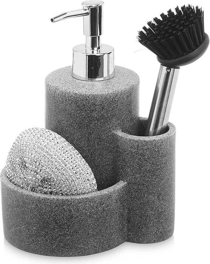 Berilo Zeeppompje met keuken organizer Rocks - grijs - 3 compartimenten - polyresin - 12 x 14 x 18 cm