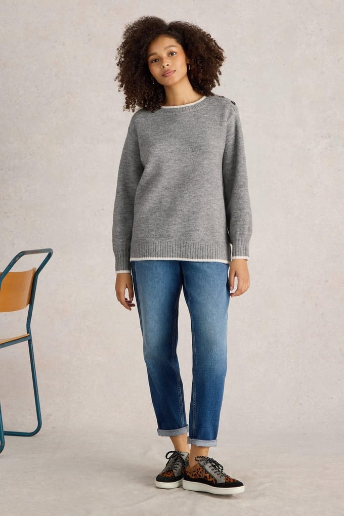 White Stuff Lucy Longline Jumper Light Grey Taglia: 14 PETITE | Maglioni a maglia Outlet | Donna | Grigio
