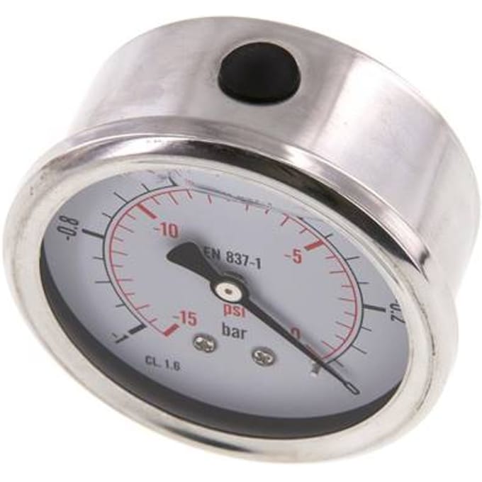 -1..0 Bar Glycerine Manometer Achteraansluiting RVS/Messing 63 mm Klasse 1.6 - ML-1063SHG