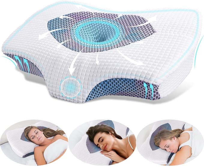 Allecto - Cervicale Kussen - Ergonomisch Neksteunkussen - Traagschuim - 60 x 43 x 10.5/12cm - Ondersteuning voor Slapen - Wit