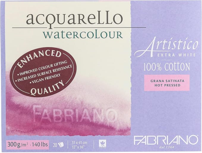 Aquarelpapier Blok 300g/m² Katoen 31x41 cm - Extra Wit - Hot Pressed (Satijnglans)