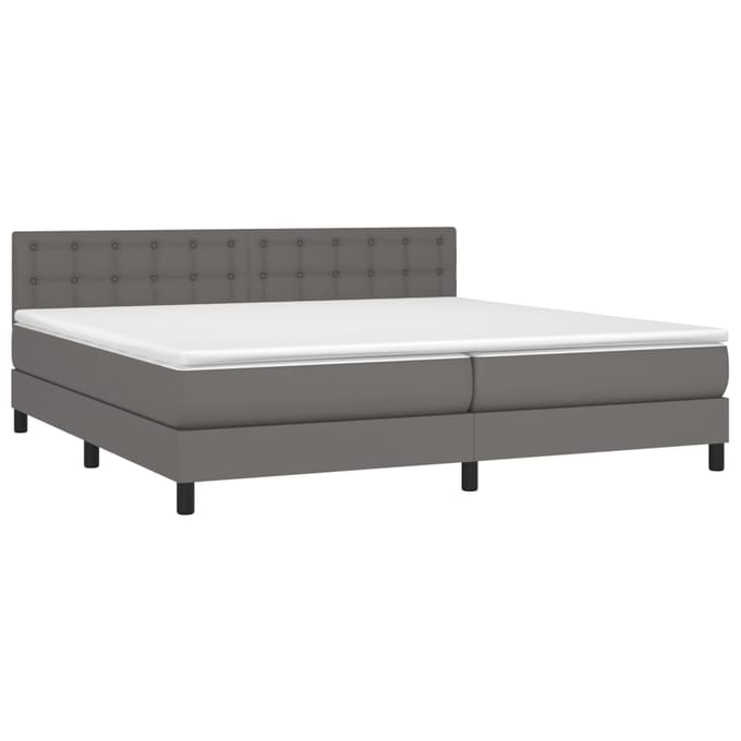 vidaXL - Boxspring - met - matras - en - LED - kunstleer - grijs - 200x200 - cm