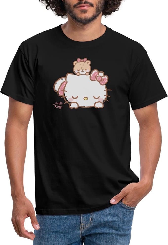Hello Kitty Met Teddy Op Haar Rug T-Shirt Heren