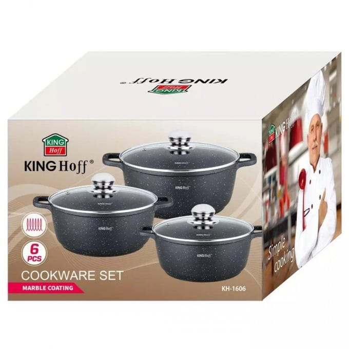 Kinghoff 1606 - Braadpannen set - 6 delig - marmeren coating