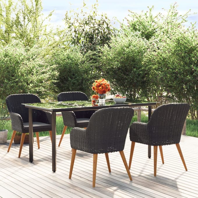 vidaXL - 5-delige - Tuinset - met - kussens - zwart