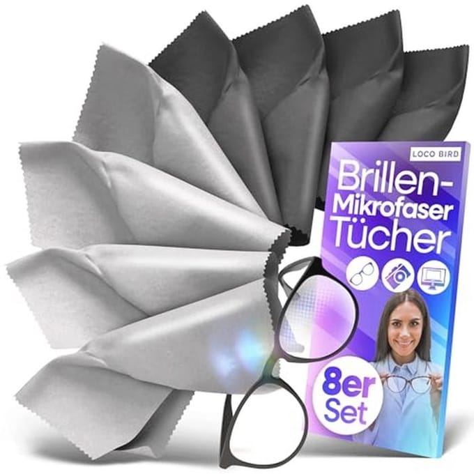 Microvezel Brilpoetsdoek Set van 8 - Opticienkwaliteit Schoonmaakdoekjes voor Brillen en Displays