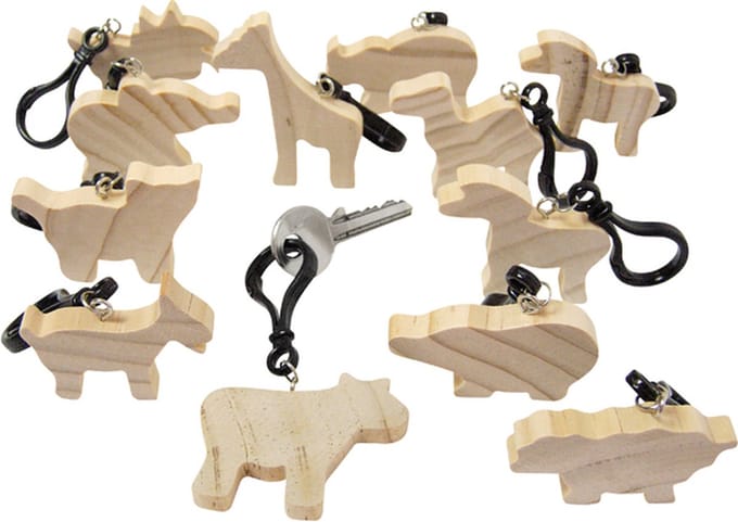 Eduplay houten dieren sleutelhangers set - 12 stuks - multicolor.