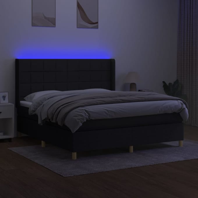 vidaXL - Boxspring - met - matras - en - LED - stof - zwart - 160x200 - cm