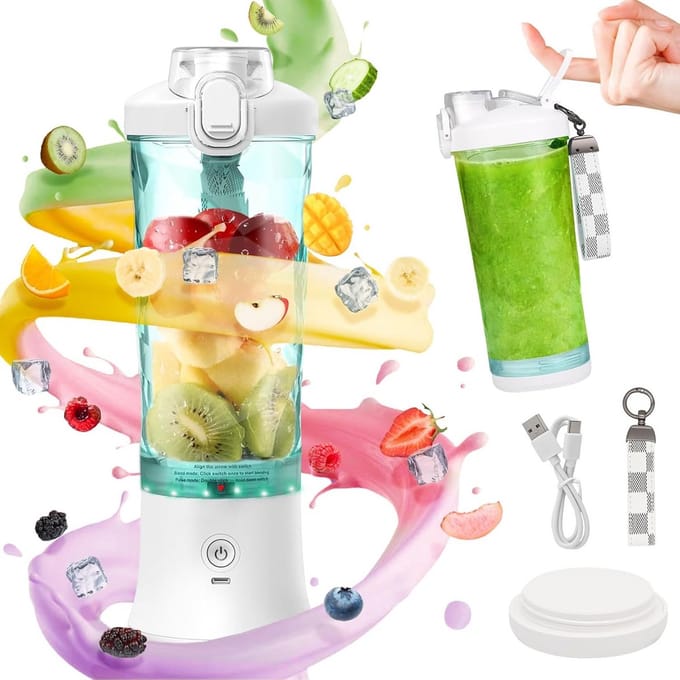 Draagbare Mixer - Smoothie Maker - Drankjes Maken - 6 Roestvrijstalen Messen - 600 ml - Wit