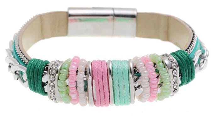 Behave - Groen armbandje met kralen - Boho stijl met magneetsluiting