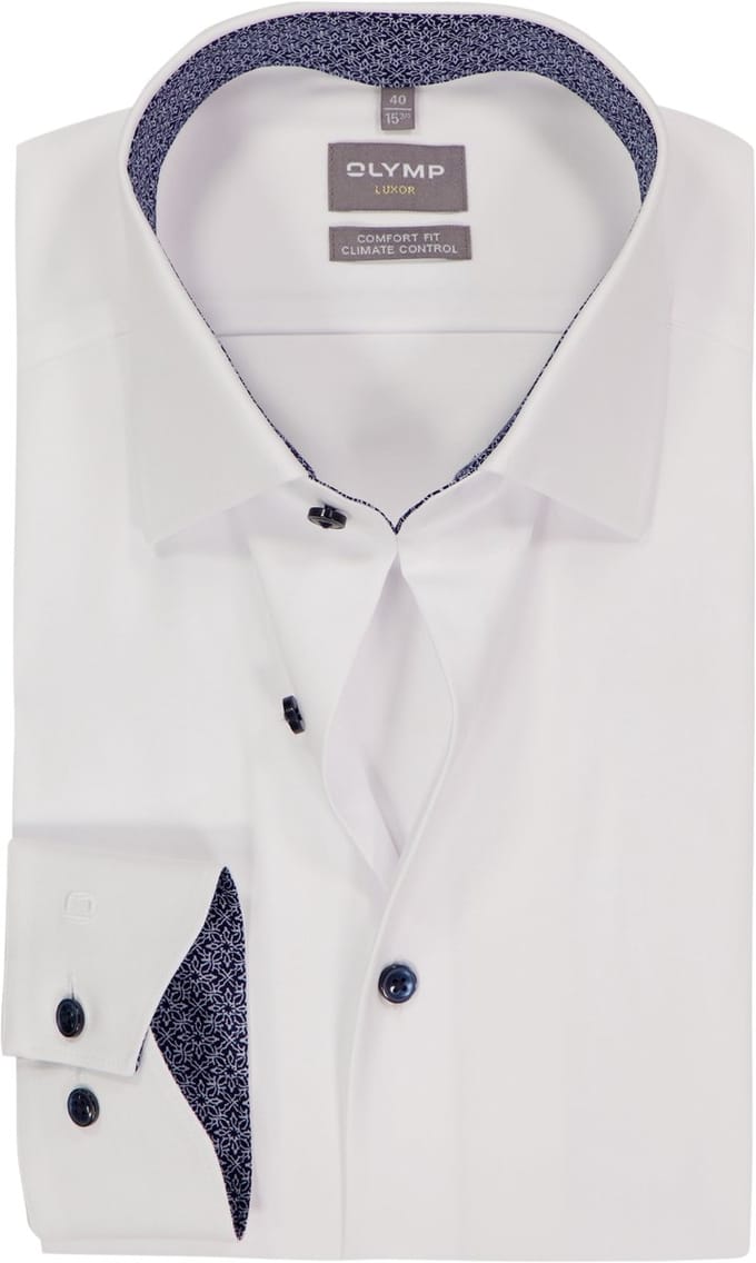 OLYMP 24/7 Luxor comfort fit overhemd - twill - wit - Strijkvriendelijk - Boordmaat: 41