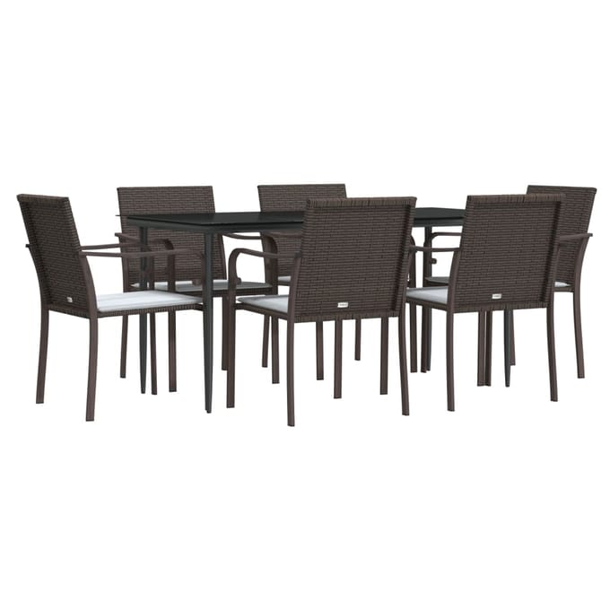 vidaXL - 7-delige - Tuinset - met - kussens - poly - rattan - en - staal