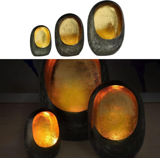 Windlicht Set - Lantaarns Metaal - Sfeervol Huis - Koperkleurig Interieur - 3 Maten - Antraciet
