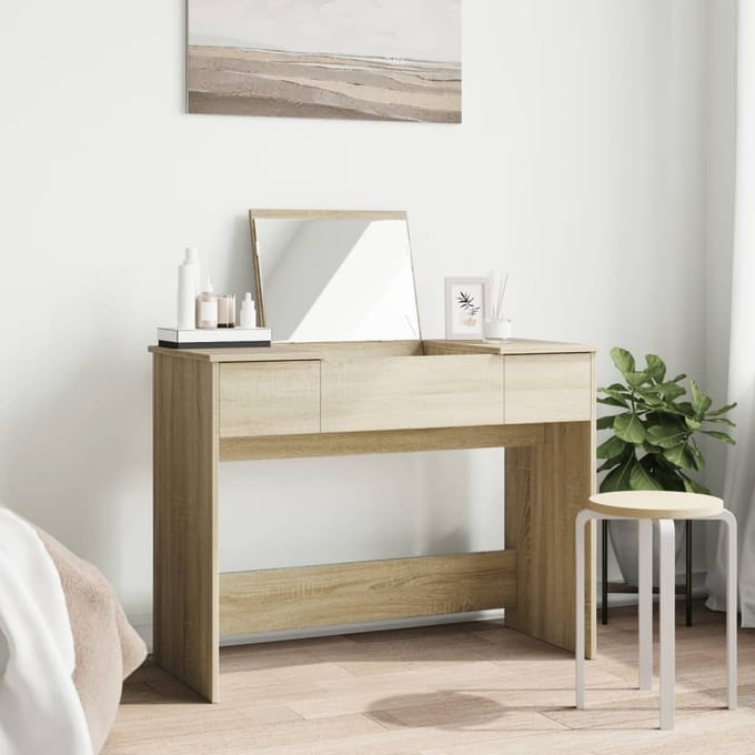 vidaXL - Kaptafel - met - spiegel - 100x45x76 - cm - sonoma - eikenkleurig