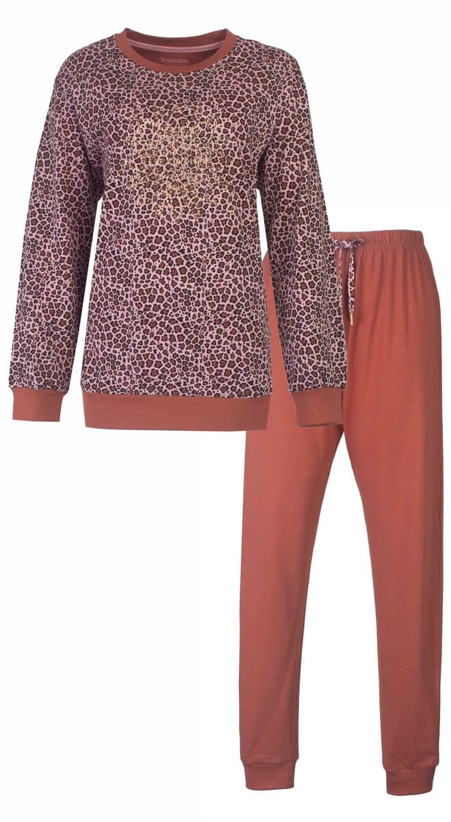 Irresistible Dames Pyjama - Lange Mouwen - Panter Print - Roze - Maat L