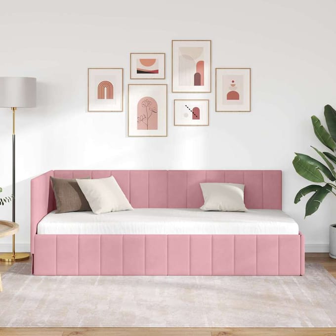vidaXL - Hoek - Bed - Frame - Roze - 80 - x - 200 - cm - Fluweel