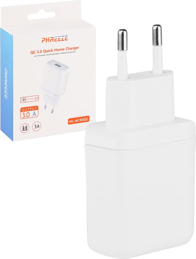 Usb Adapter - Quick Charge - 18w - 5V/3A - Oplader voor GSM, Tablet & Oordopjes - Gecertificeerd - Usb Stekker - Wit